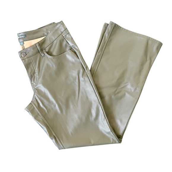 Wild Fable Women's Low-Rise Faux Leather Flare Pants in olive green - Picture 6 of 7